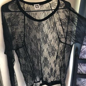 Anne Klein Sheer Black Lace Blouse/ Topper. Bohemian. Size Medium